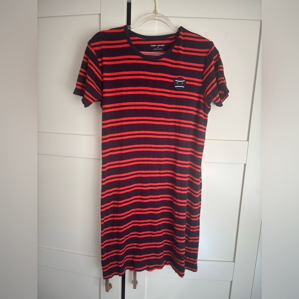Tory Sport Navy and Red Striped Dress Tennis Theme Cotton Modal Casual Small